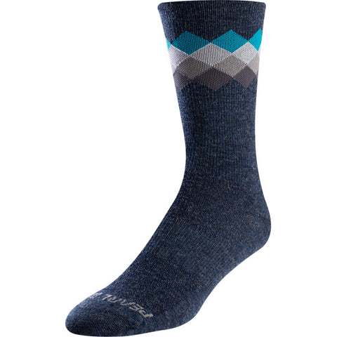 Unisex Merino Tall Socks, Navy/Teal Solitaire, Size S