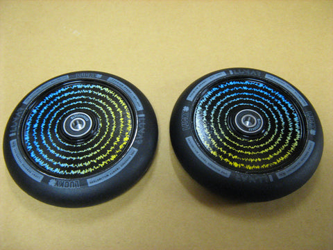 120mm Lucky Lunar Hollow Core Stunt Scooter Wheels Black/Blue/Yellow - Pair of Wheels