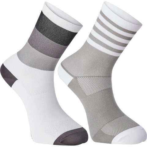 Sportive mid sock twin pack, block stripe white / cloud grey large 43-45