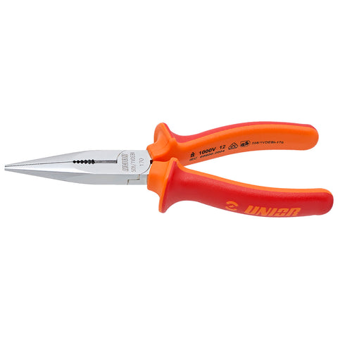 UNIOR Long Nose Pliers With Side Cutter And Pipe Grip, Straight: RED 170MM