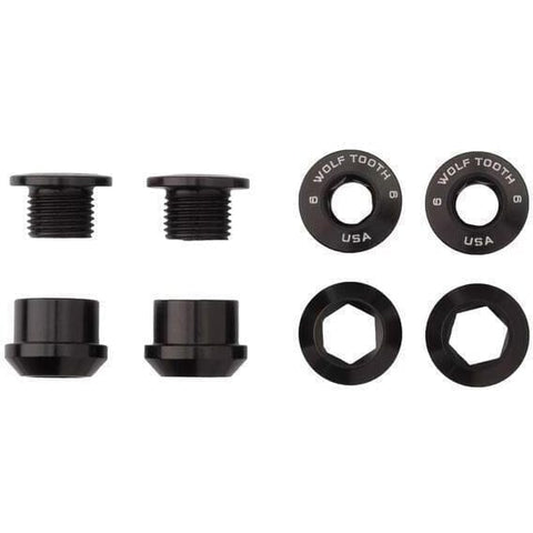 Wolf Tooth Chainring Bolts and Nuts for 1x - Set of 4 Black / M8 x.75 x 4