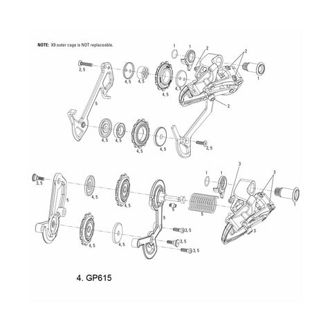 SRAM SPARE - REAR DERAILLEUR PULLEY KIT 05-09 X9 (MEDIUM AND LARGE CAGE):