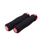 SRAM LOCKING GRIPS CONTOUR FOAM 129MM BLACK WITH SINGLE RED CLAMP AND END PLUGS: