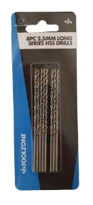 TZ 8PC 2.5MM LONG SERIES HSS DRILLS