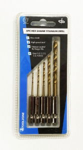 T/ZONE 5PC TITAN COATED DRILLS HEX SHANK
