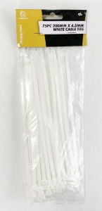 T/Z 75PC 200MM X 4.5MM WHITE CABLE TIES