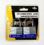 T/ZONE 2PC 40MM LAMINATED PADLOCK KEY AL