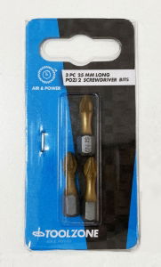 T/ZONE 3PC POZI 2 25MM S2 BITS 1/4 HEX"