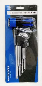 T/ZONE 9PC SECURITY STAR KEYS C/W HANDLE