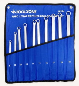 TZ 10PC LONG RATCHET SPANNER SET IN POUC