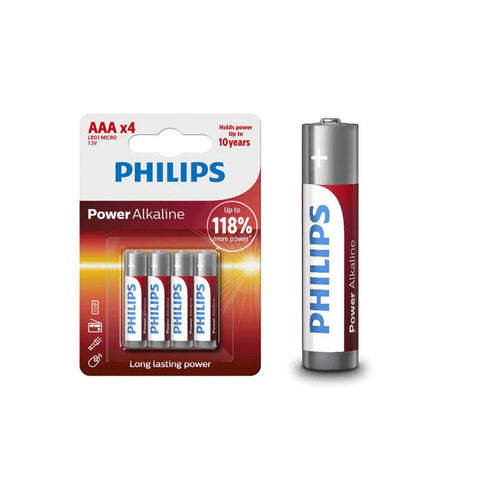 Philips Power Alkaline Battery LR03 AAA Cell x4:  AAA