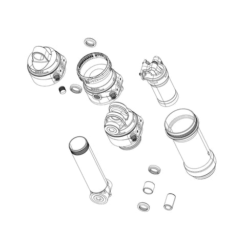 RockShox Rear Shock Damper Body - Standard Eyelet W/Hydraulic Bottom Out (Damper Body, Bushing, Valve Core & Caps) - Super Deluxe C1+ (2023+):  52.5MM