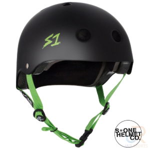 S1 LIFER HELMET - MATT BLACK/GRN STRAP - MED 21.5" (54.6cm)
