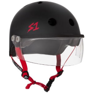 S1 LIFER VISOR HELMET - MATT BLK/RED STRAP LGE 22" (55.9cm)