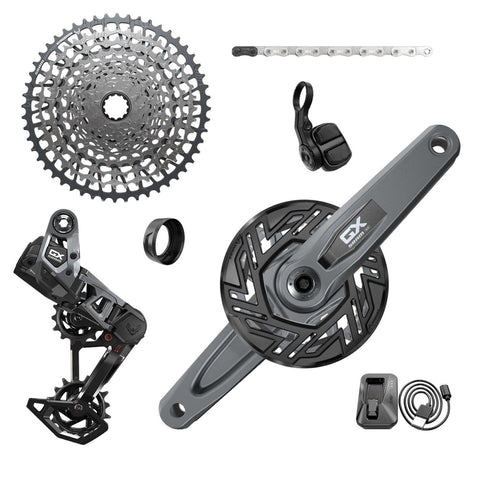 SRAM GX T-Type Eagle E-MTB Transmission AXS Groupset (RD w/Battery/Charger/Cord, EC POD, FC GX Bosch ISIS 160 w/cap, CR T-Type 36T,Clip-on Guard, CN 126l, CS XS-1275 10-52t):  160MM