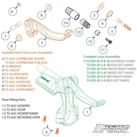 Tektro Spares - '11 Draco Lever Assembly - White/Black - RHS