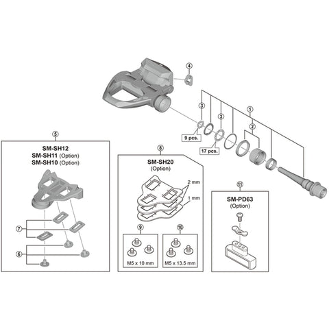 SPRE PDR9100 pedal axle assembly LH +4mm