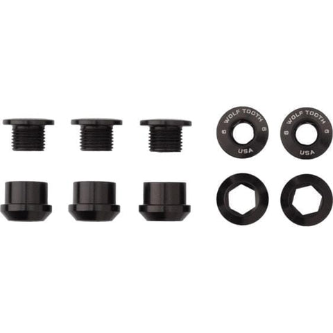 Wolf Tooth Chainring Bolts and Nuts for 1x - Set of 5 Black / M8 x.75 x 5