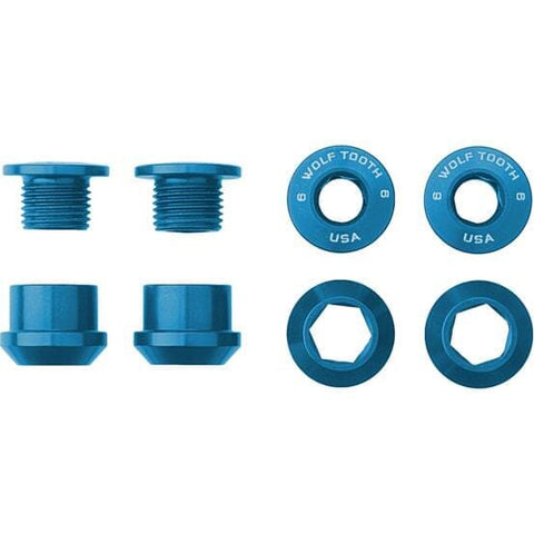 Wolf Tooth Chainring Bolts and Nuts for 1x - Set of 4 Blue / M8 x.75 x 4