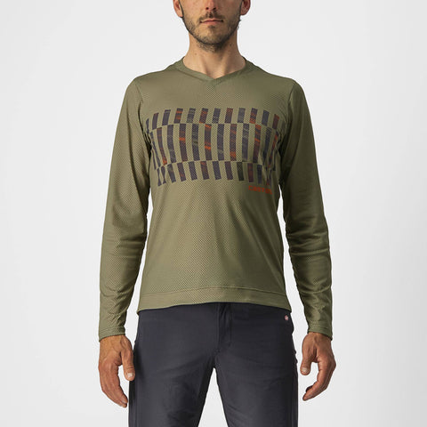 Castelli Trail Tech Long Sleeve T-Shirt Olive Green/Dark Grey/Orange Rust / 2XL