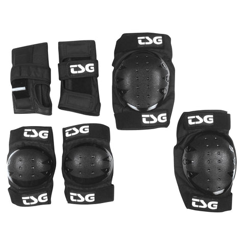 Basic PadsetAll-in-one skate protection set.Knee pads, Elbow pads and Wrist guards.Sizes: Jnr, S, M, L.