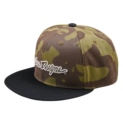 Troy Lee Designs Signature Flat Bill Snapback Cap Olive Camo /