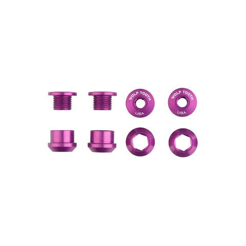 Wolf Tooth Chainring Bolts and Nuts for 1x - Set of 4 Ultraviolet Purple / M8 x.75 x 4