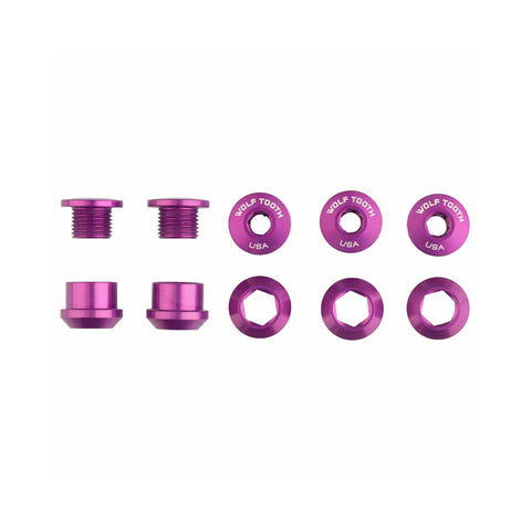 Wolf Tooth Chainring Bolts and Nuts for 1x - Set of 5 Ultraviolet Purple / M8 x.75 x 5