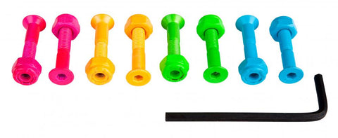 Sushi Skateboard Allen Key Bolts 1 IN - Multi Colours Pink/Green/Orange/Blue (Pack of 8) (skateboard bolts)