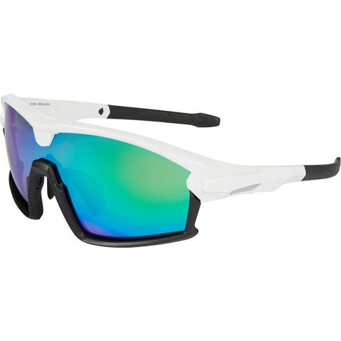 Code Breaker glasses - gloss white / matt black frame, green mirror lens