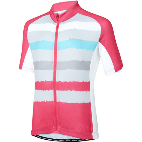 Sportive youth short sleeve jersey, torn stripes berry / silver grey age 13 - 14