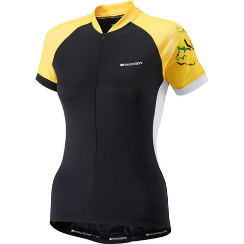 Keirin women's short sleeve jersey, black / vibrant yellow size 10