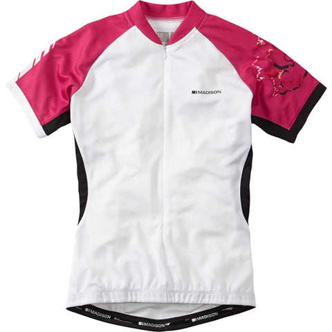 Keirin women's short sleeve jersey, white / very berry size 12
