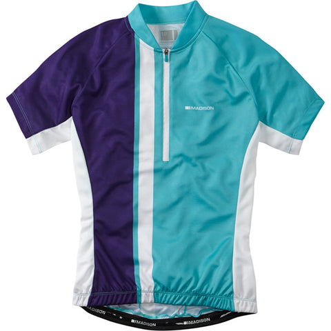 Tour women's short sleeve jersey, aqua blue / deep purple size 8