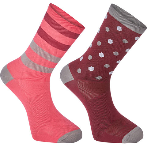 Sportive long sock twin pack, hex dots classy burgundy / berry large 43-45