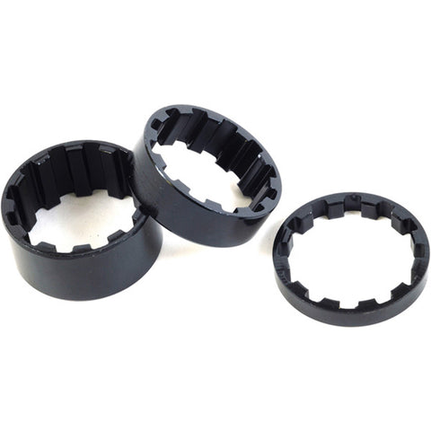 Splined Alloy Headset Spacers 1 inch, 5 / 10 / 15 mm Black, Pack of 3