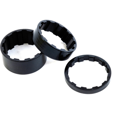 Splined Alloy Headset Spacers 1-1/8 inch, 5 / 10 / 15 mm Black, Pack of 3