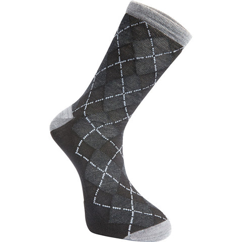 Assynt merino long sock, argyle black small 36-39