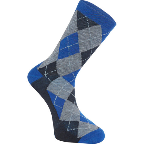 Assynt merino long sock, argyle ultra blue small 36-39