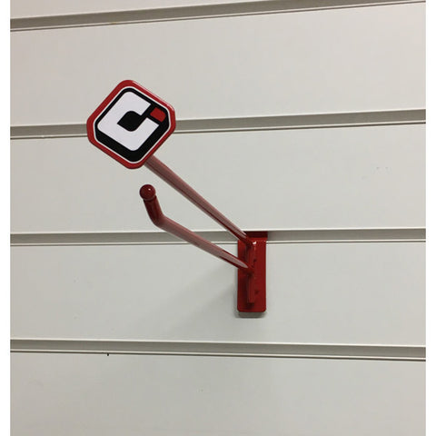 6 inch branded slatwall hook - red