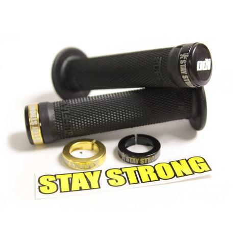 ODI x Stay Strong Ruffian Lock-On Grips - Black / Gold 143mm