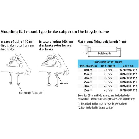 Flat mount calliper to flat mount frame fixing bolt C, for 25mm frame, 38mm bolt